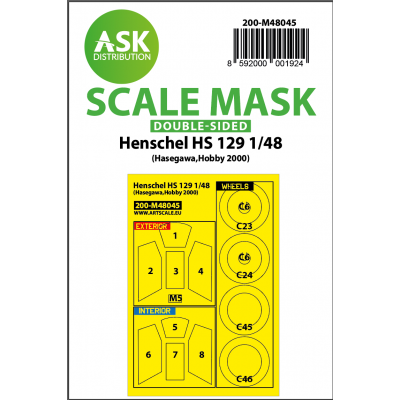 1/48 Henschel Hs 129 double-sided painting mask for Hasegawa,, Hobby2000,